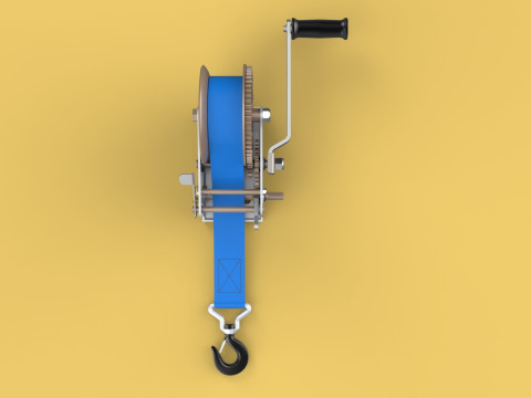 MANUAL ROTARY HAND CRANK WINCH HOIST BELT WEBBING STRAP CRANE 3D Model