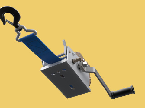 MANUAL ROTARY HAND CRANK WINCH HOIST BELT WEBBING STRAP CRANE 3D Model