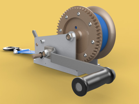 MANUAL ROTARY HAND CRANK WINCH HOIST BELT WEBBING STRAP CRANE 3D Model