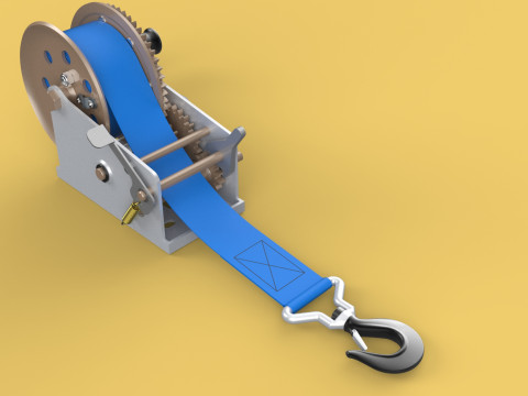MANUAL ROTARY HAND CRANK WINCH HOIST BELT WEBBING STRAP CRANE 3D Model