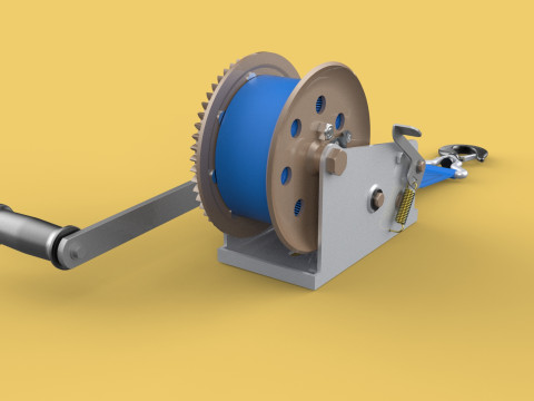 MANUAL ROTARY HAND CRANK WINCH HOIST BELT WEBBING STRAP CRANE 3D Model