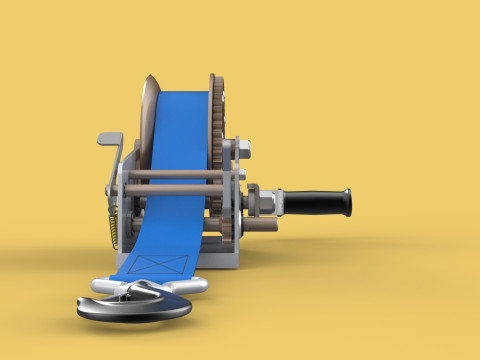 MANUAL ROTARY HAND CRANK WINCH HOIST BELT WEBBING STRAP CRANE 3D Model