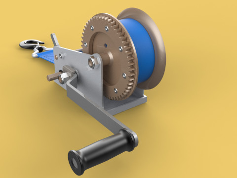 MANUAL ROTARY HAND CRANK WINCH HOIST BELT WEBBING STRAP CRANE 3D Model