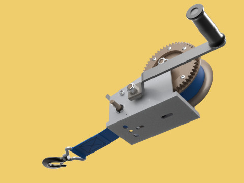 MANUAL ROTARY HAND CRANK WINCH HOIST BELT WEBBING STRAP CRANE 3D Model
