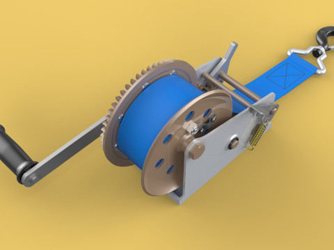 MANUAL ROTARY HAND CRANK WINCH HOIST BELT WEBBING STRAP CRANE 3D Model
