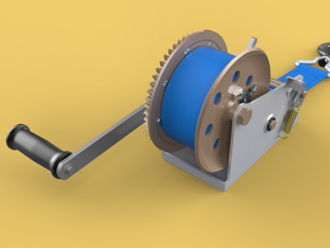 MANUAL ROTARY HAND CRANK WINCH HOIST BELT WEBBING STRAP CRANE 3D Model