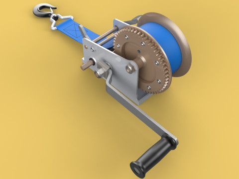 MANUAL ROTARY HAND CRANK WINCH HOIST BELT WEBBING STRAP CRANE 3D Model