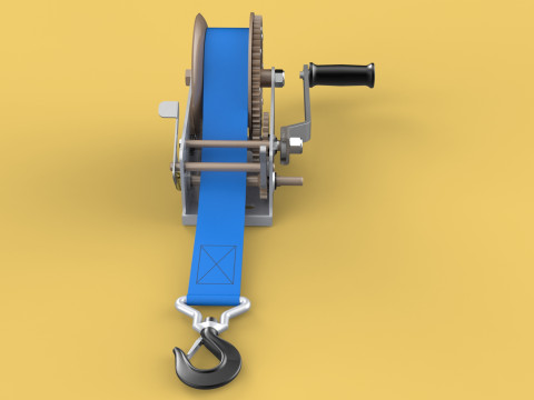 MANUAL ROTARY HAND CRANK WINCH HOIST BELT WEBBING STRAP CRANE 3D Model