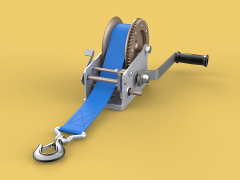 MANUAL ROTARY HAND CRANK WINCH HOIST BELT WEBBING STRAP CRANE 3D Model
