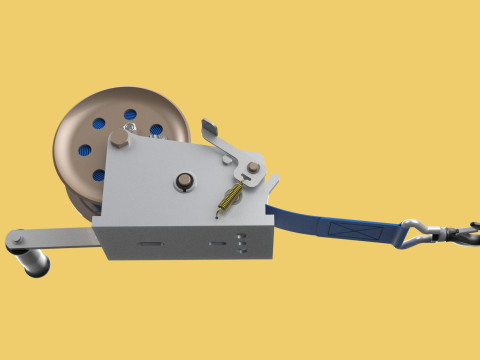 MANUAL ROTARY HAND CRANK WINCH HOIST BELT WEBBING STRAP CRANE 3D Model