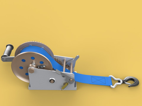 MANUAL ROTARY HAND CRANK WINCH HOIST BELT WEBBING STRAP CRANE 3D Model
