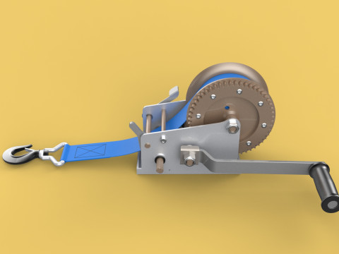 MANUAL ROTARY HAND CRANK WINCH HOIST BELT WEBBING STRAP CRANE 3D Model