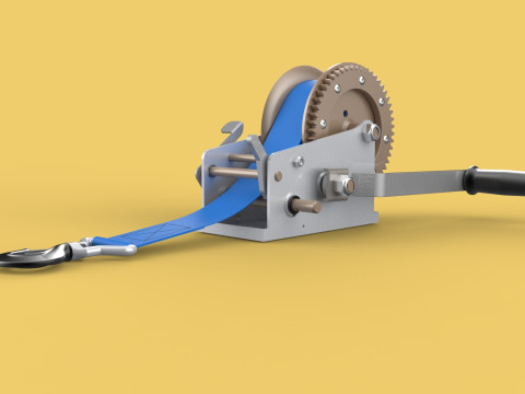 MANUAL ROTARY HAND CRANK WINCH HOIST BELT WEBBING STRAP CRANE 3D Model