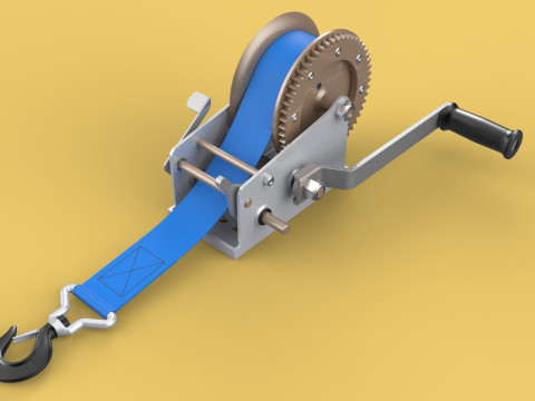 MANUAL ROTARY HAND CRANK WINCH HOIST BELT WEBBING STRAP CRANE 3D Model