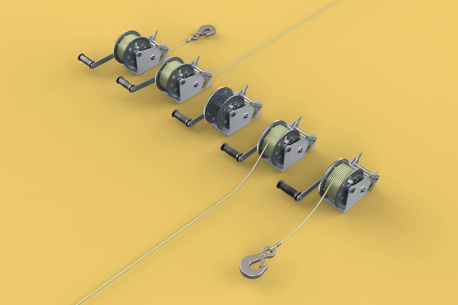 WINCHES HAND CRANK WINCH HOIST WIRE LIFTER ROPE SLING HOOK CRANE 3D Model .c4d .max .obj .3ds .fbx .stl .blend 