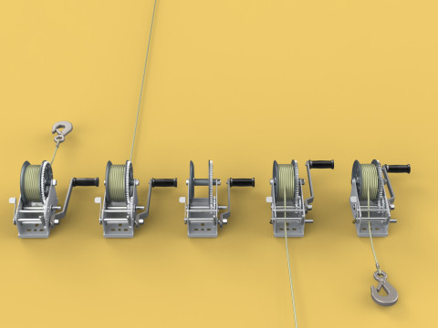 WINCHES HAND CRANK WINCH HOIST WIRE LIFTER ROPE SLING HOOK CRANE 3D Model