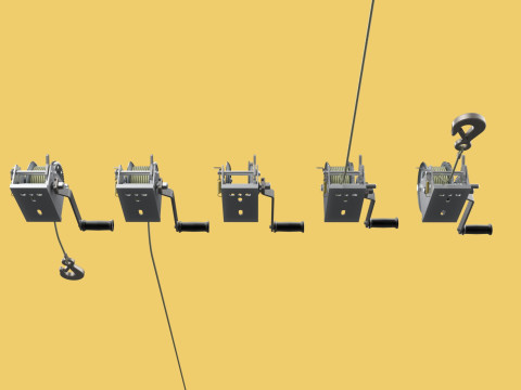 WINCHES HAND CRANK WINCH HOIST WIRE LIFTER ROPE SLING HOOK CRANE 3D Model