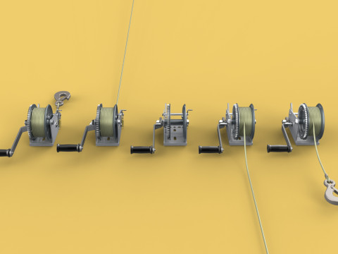 WINCHES HAND CRANK WINCH HOIST WIRE LIFTER ROPE SLING HOOK CRANE 3D Model