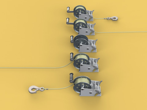 WINCHES HAND CRANK WINCH HOIST WIRE LIFTER ROPE SLING HOOK CRANE 3D Model