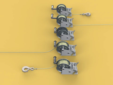 WINCHES HAND CRANK WINCH HOIST WIRE LIFTER ROPE SLING HOOK CRANE 3D Model
