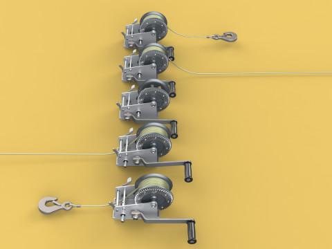 WINCHES HAND CRANK WINCH HOIST WIRE LIFTER ROPE SLING HOOK CRANE 3D Model