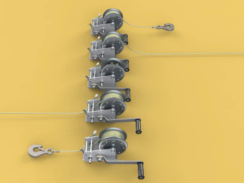 WINCHES HAND CRANK WINCH HOIST WIRE LIFTER ROPE SLING HOOK CRANE 3D Model