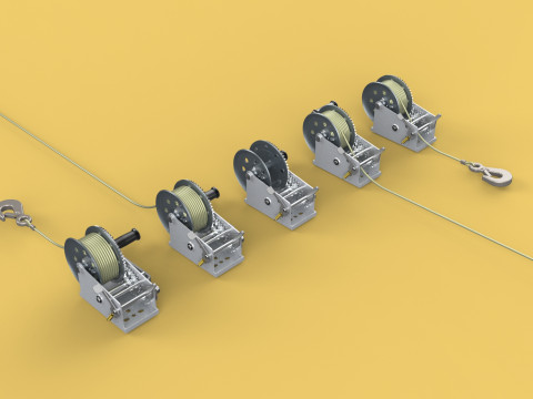 WINCHES HAND CRANK WINCH HOIST WIRE LIFTER ROPE SLING HOOK CRANE 3D Model