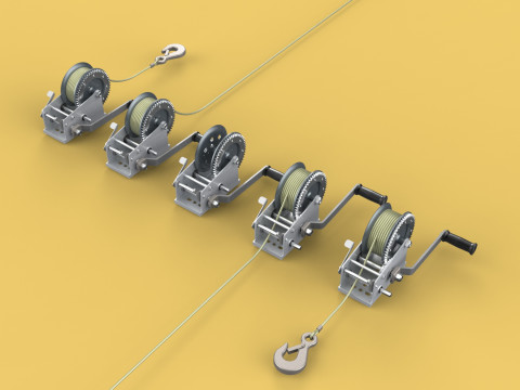 WINCHES HAND CRANK WINCH HOIST WIRE LIFTER ROPE SLING HOOK CRANE 3D Model