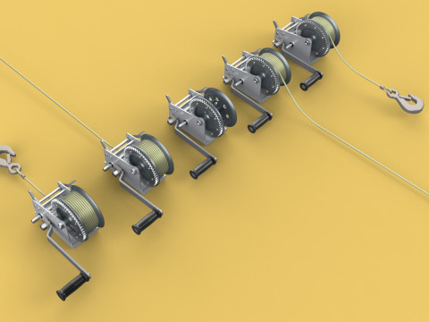 WINCHES HAND CRANK WINCH HOIST WIRE LIFTER ROPE SLING HOOK CRANE 3D Model