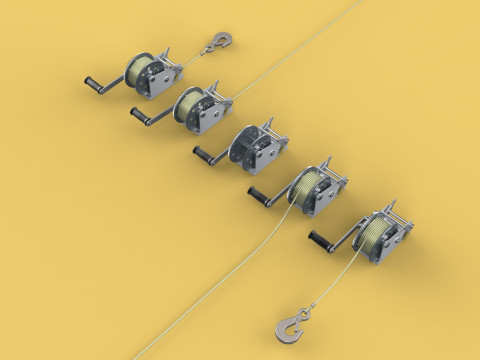WINCHES HAND CRANK WINCH HOIST WIRE LIFTER ROPE SLING HOOK CRANE 3D Model