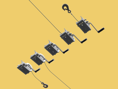 WINCHES HAND CRANK WINCH HOIST WIRE LIFTER ROPE SLING HOOK CRANE 3D Model