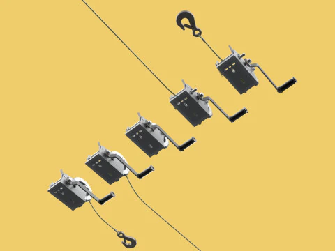 WINCHES HAND CRANK WINCH HOIST WIRE LIFTER ROPE SLING HOOK CRANE 3D Model