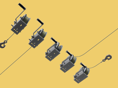 WINCHES HAND CRANK WINCH HOIST WIRE LIFTER ROPE SLING HOOK CRANE 3D Model
