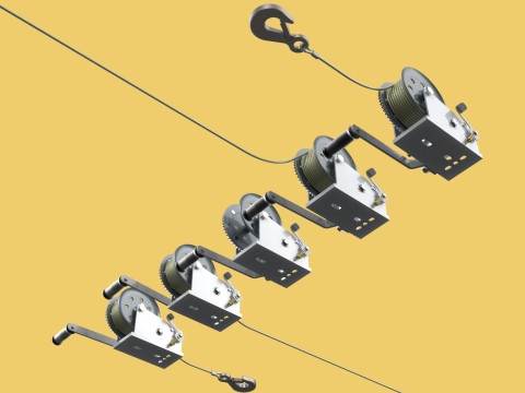 WINCHES HAND CRANK WINCH HOIST WIRE LIFTER ROPE SLING HOOK CRANE 3D Model