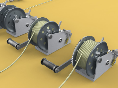 WINCHES HAND CRANK WINCH HOIST WIRE LIFTER ROPE SLING HOOK CRANE 3D Model
