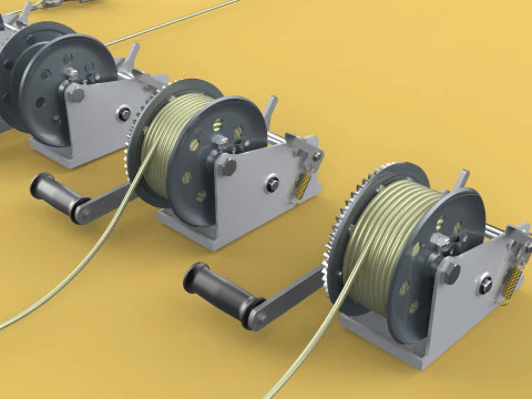 WINCHES HAND CRANK WINCH HOIST WIRE LIFTER ROPE SLING HOOK CRANE 3D Model