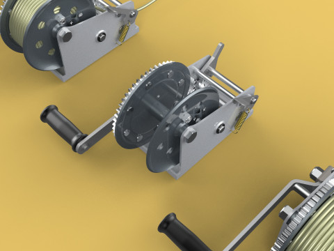 WINCHES HAND CRANK WINCH HOIST WIRE LIFTER ROPE SLING HOOK CRANE 3D Model