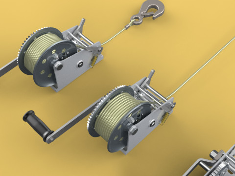 WINCHES HAND CRANK WINCH HOIST WIRE LIFTER ROPE SLING HOOK CRANE 3D Model