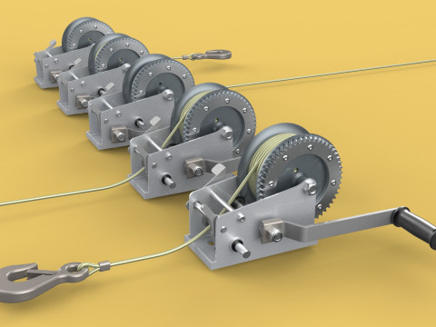 WINCHES HAND CRANK WINCH HOIST WIRE LIFTER ROPE SLING HOOK CRANE 3D Model