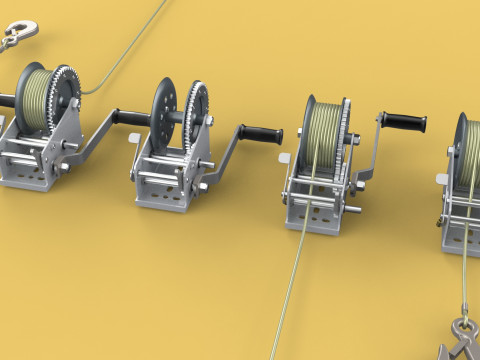 WINCHES HAND CRANK WINCH HOIST WIRE LIFTER ROPE SLING HOOK CRANE 3D Model