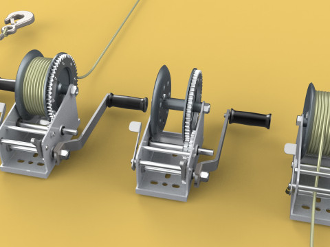 WINCHES HAND CRANK WINCH HOIST WIRE LIFTER ROPE SLING HOOK CRANE 3D Model
