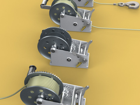 WINCHES HAND CRANK WINCH HOIST WIRE LIFTER ROPE SLING HOOK CRANE 3D Model