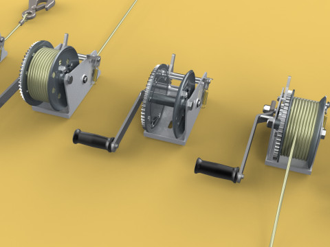 WINCHES HAND CRANK WINCH HOIST WIRE LIFTER ROPE SLING HOOK CRANE 3D Model
