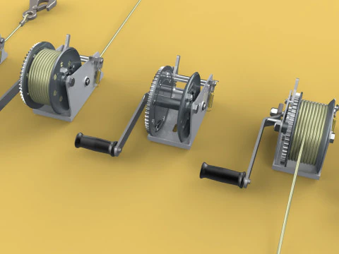 WINCHES HAND CRANK WINCH HOIST WIRE LIFTER ROPE SLING HOOK CRANE 3D Model
