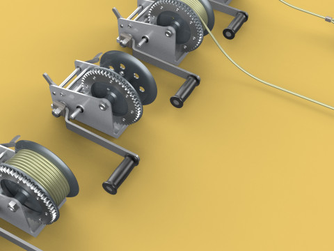 WINCHES HAND CRANK WINCH HOIST WIRE LIFTER ROPE SLING HOOK CRANE 3D Model