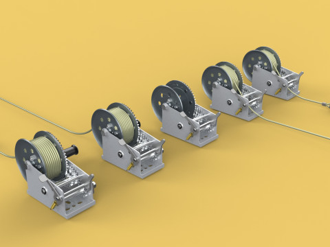 WINCHES HAND CRANK WINCH HOIST WIRE LIFTER ROPE SLING HOOK CRANE 3D Model