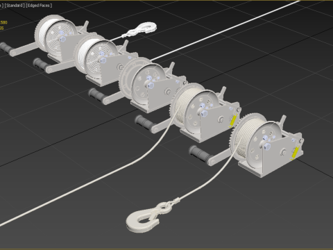 WINCHES HAND CRANK WINCH HOIST WIRE LIFTER ROPE SLING HOOK CRANE 3D Model