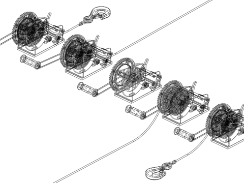 WINCHES HAND CRANK WINCH HOIST WIRE LIFTER ROPE SLING HOOK CRANE 3D Model