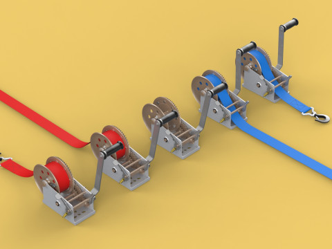 WINCHES HAND CRANK WINCH HOIST BELT WEBBING STRAP HOOK CRANE TON 3D Model