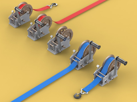 WINCHES HAND CRANK WINCH HOIST BELT WEBBING STRAP HOOK CRANE TON 3D Model